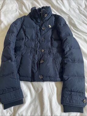 Abercrombie & Fitch vintage Y2K navy blue puffer jacket winter snow coat 2000’s